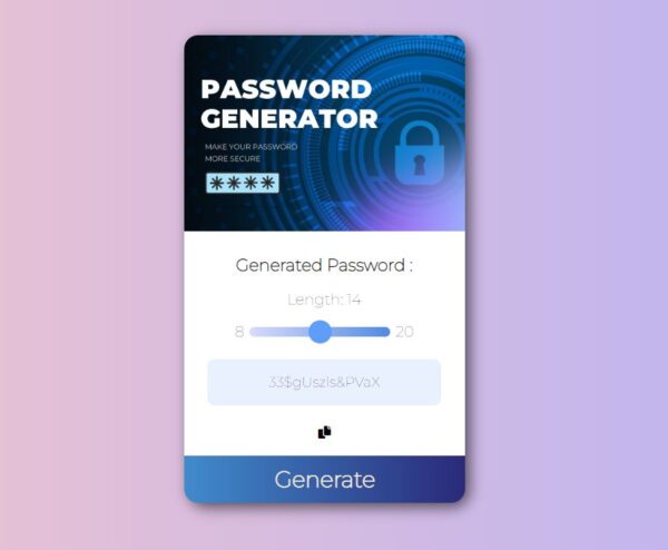 Password Generator Project on HTML, CSS, JS